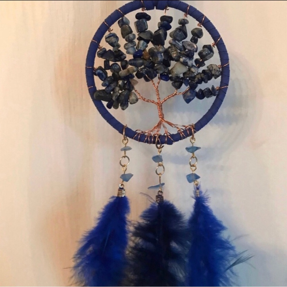 Handmade Blue Tree of Life Feather Wall Hanging - Picture 2 of 2